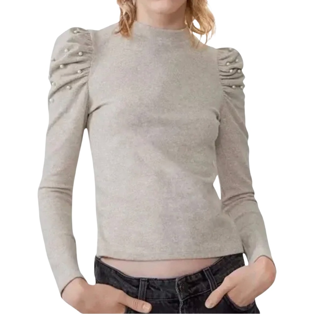 Zara puff sleeve super soft sweater with pearl appliqués